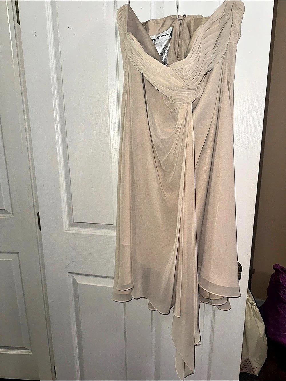 David's Bridal Strapless Chiffon Short Bridesmaid Dress Style F12284 Wedding